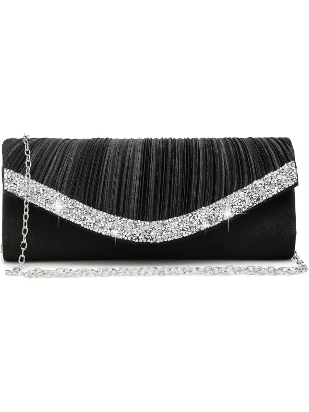 Women's Black  Rhinestone Evening Clutch Purse Formal Hand Bag Prom Party Bag